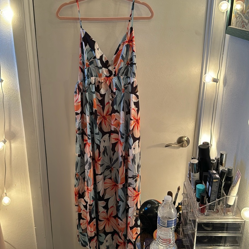 Tropical floral maxi dress with adjustable straps
